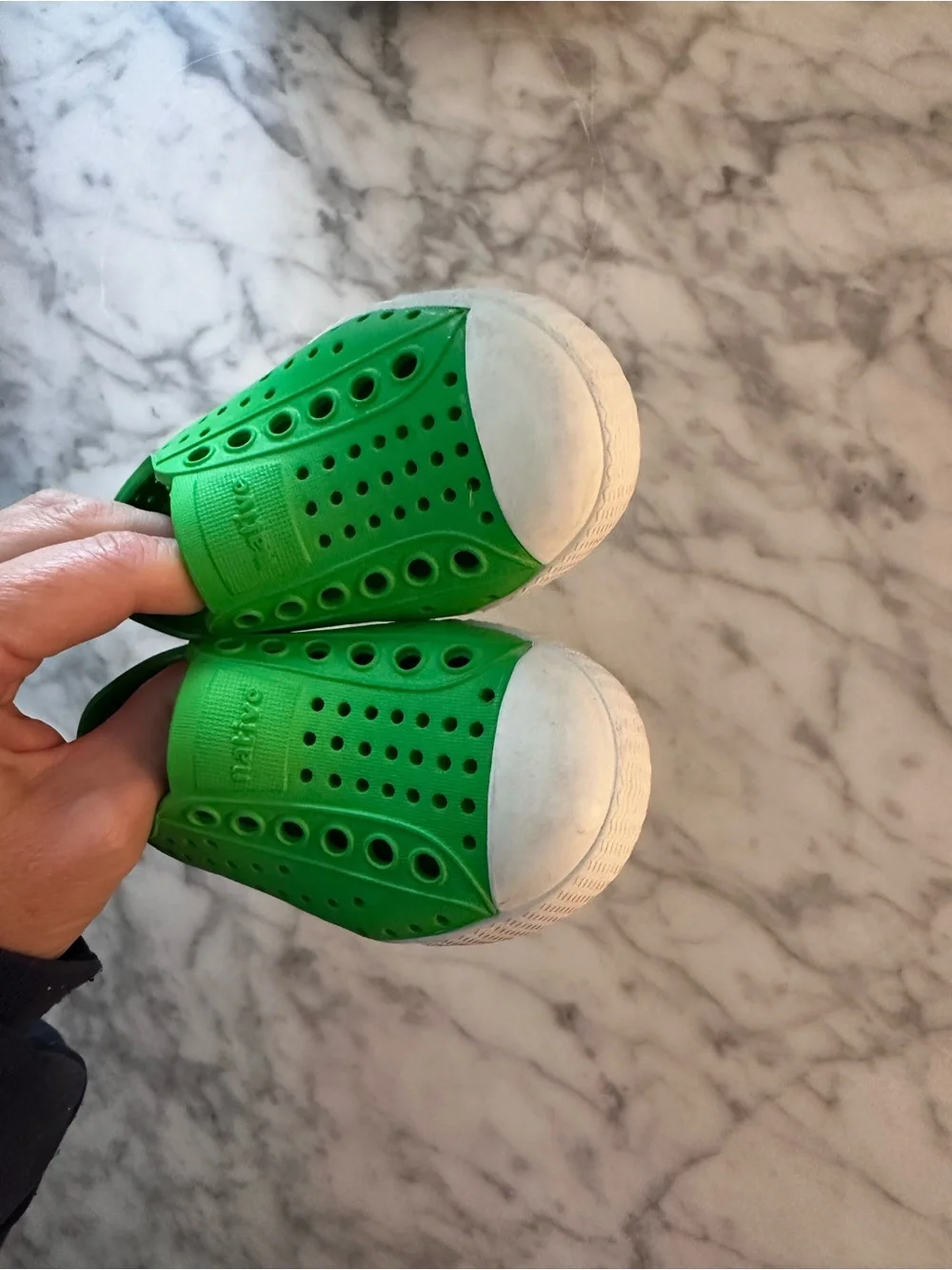 Native Kids Water Slip-On Shoes in Bright Green with White Toecap size C5